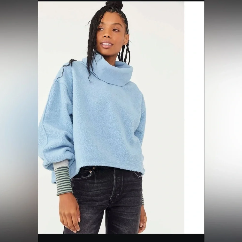 New ! Free People Elk Mountain Blue Pullover Sweater 🩵 Small - Picture 2 of 9